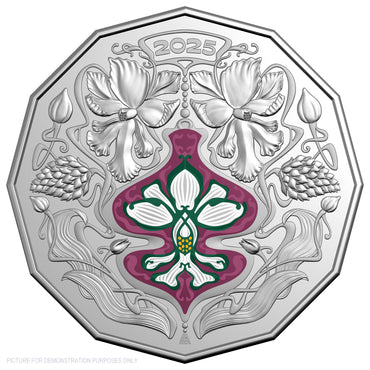 2025 RAM 50c Coloured Uncirculated Coin - Christmas Festive Florals - YELLOW Packaging