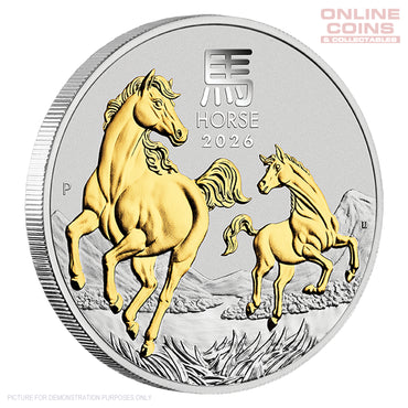 2026 Perth Mint 1oz Silver Gilded Coin - Year of the Horse