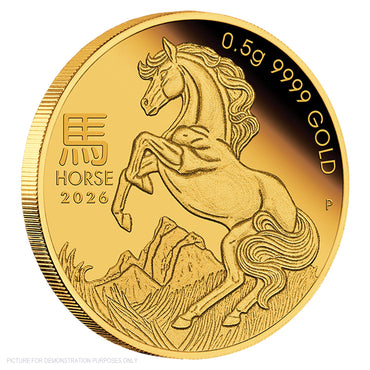 2026 Perth Mint 0.5g Gold Proof Coin - Year of the Horse - Mini Horse