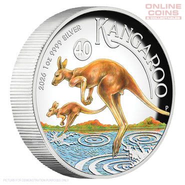2026 Perth Mint 1oz Silver Proof High Relief Coloured Coin - Australian Kangaroo