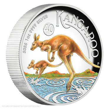 2026 Perth Mint 1oz Silver Proof High Relief Coloured Coin - Australian Kangaroo