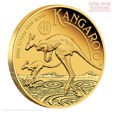 2026 Perth Mint Australian Kangaroo 1/10oz 99.99% Gold Proof Coin