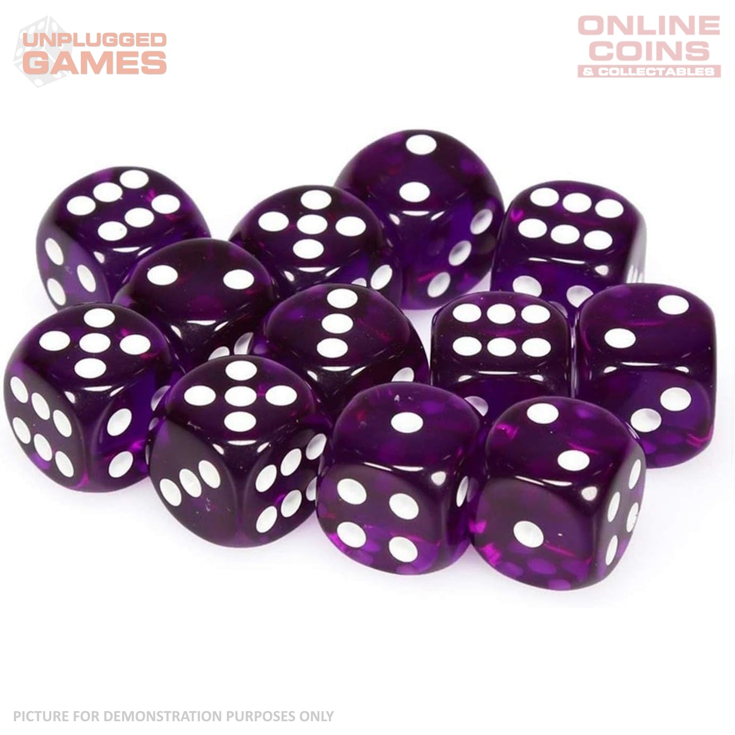 CHESSEX D6 Dice 16mm (12) - Translucent Purple/White Block