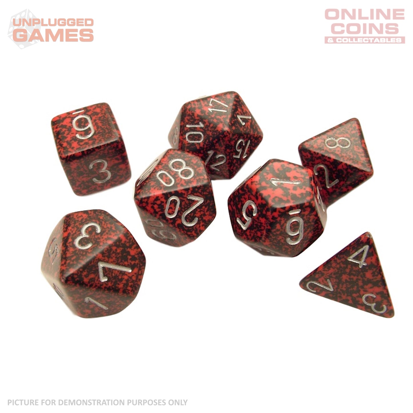 CHESSEX 7-Die Set - Speckled Polyhedral Silver Volcano