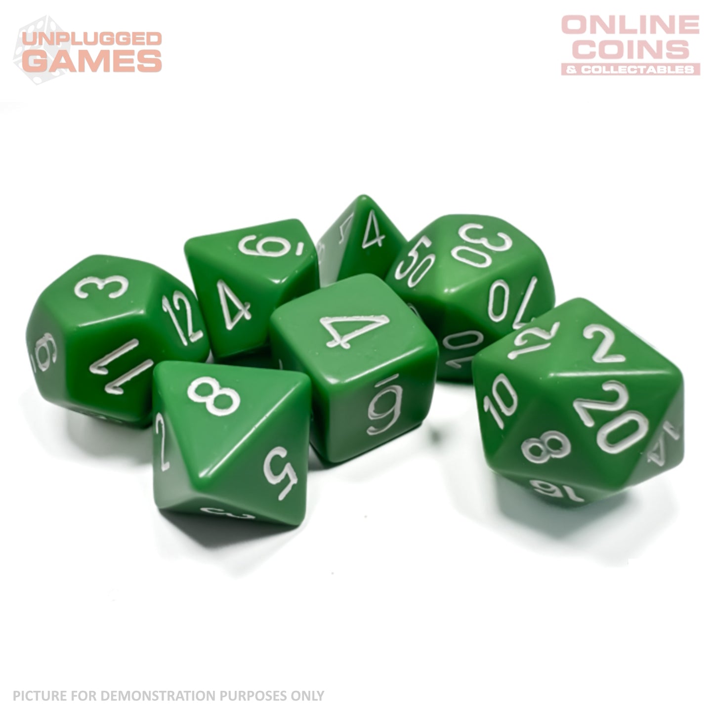 CHESSEX 7-Die Set - Opaque Polyhedral Green/white