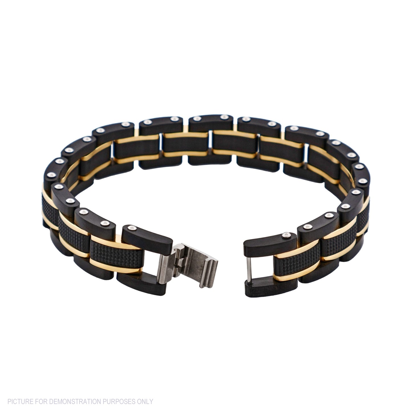 Cudworth Stainless Steel & Ion Plated Black & Ion Plated 14k Gold Link Bracelet