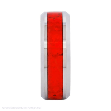 Cudworth Polished Rhodium Tungsten Ring – Crimson Opal
