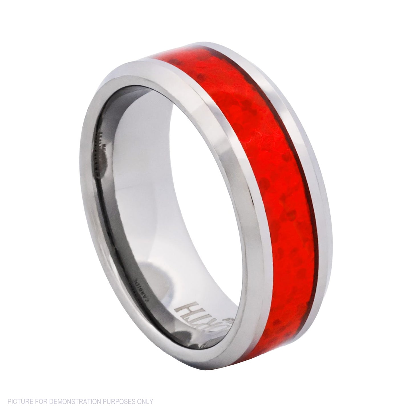 Cudworth Polished Rhodium Tungsten Ring – Crimson Opal