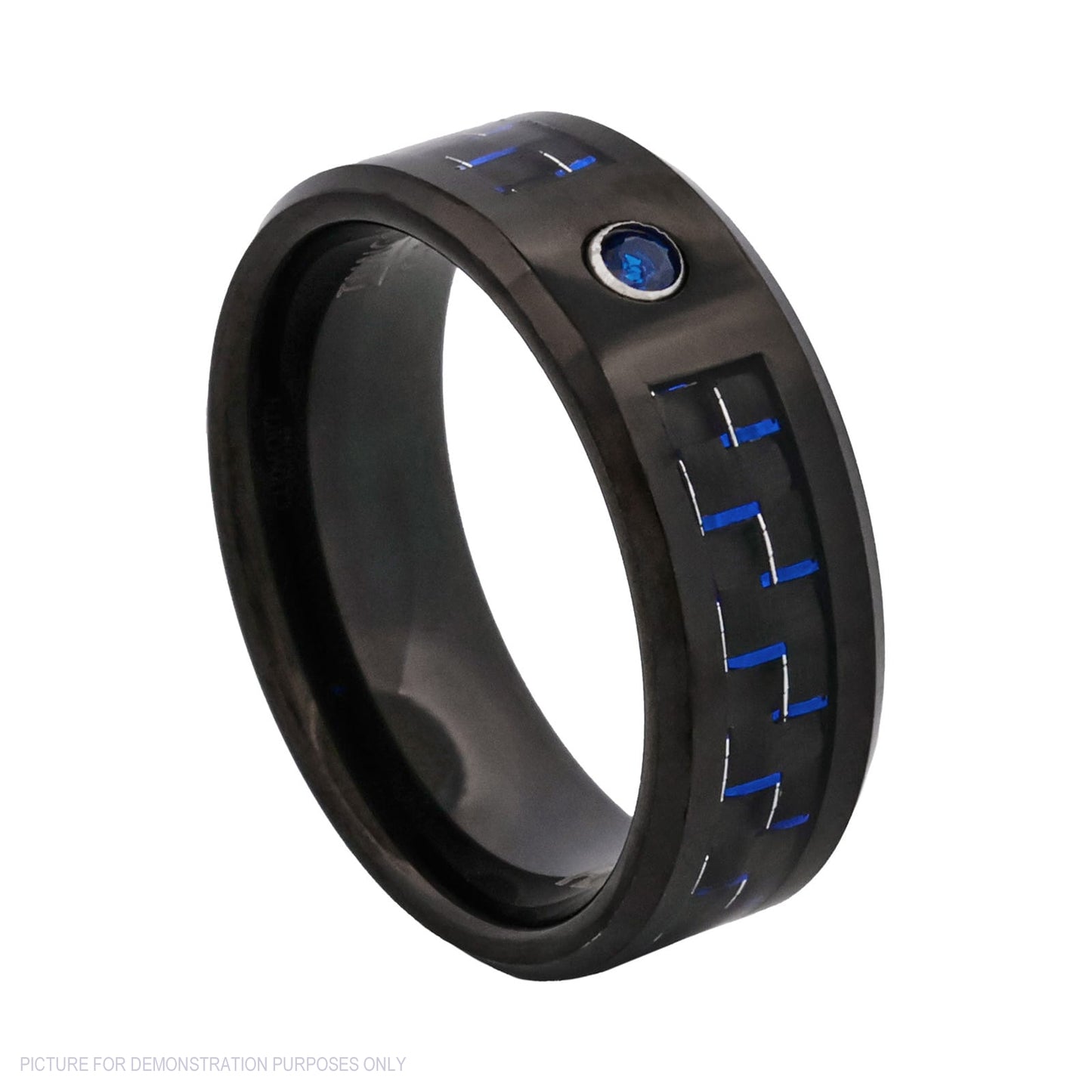 Cudworth Matte Black Ion Plated Tungsten Ring – Midnight Sapphire