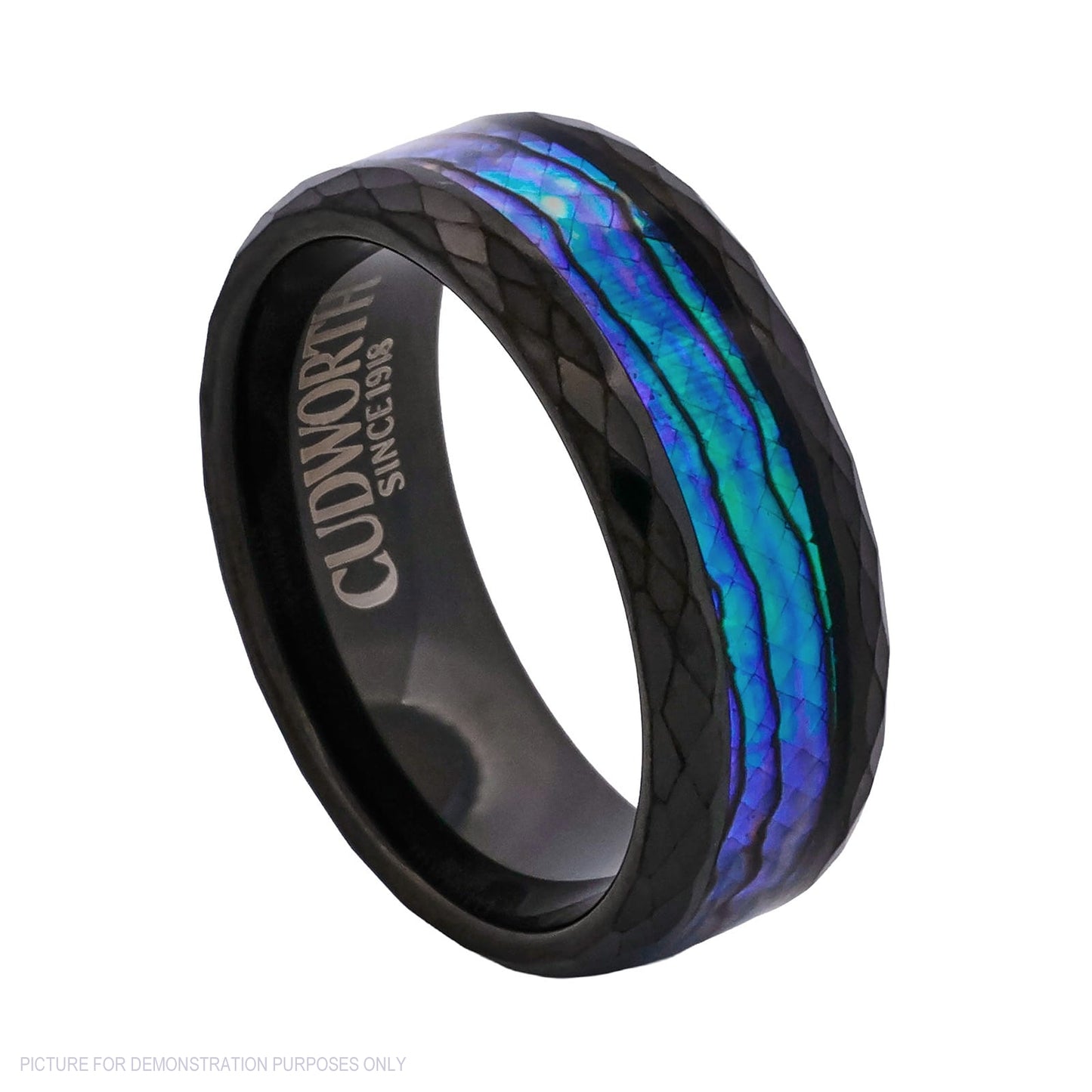 Cudworth Faceted Black Ion Plated Tungsten Ring – Aurora Obsidian
