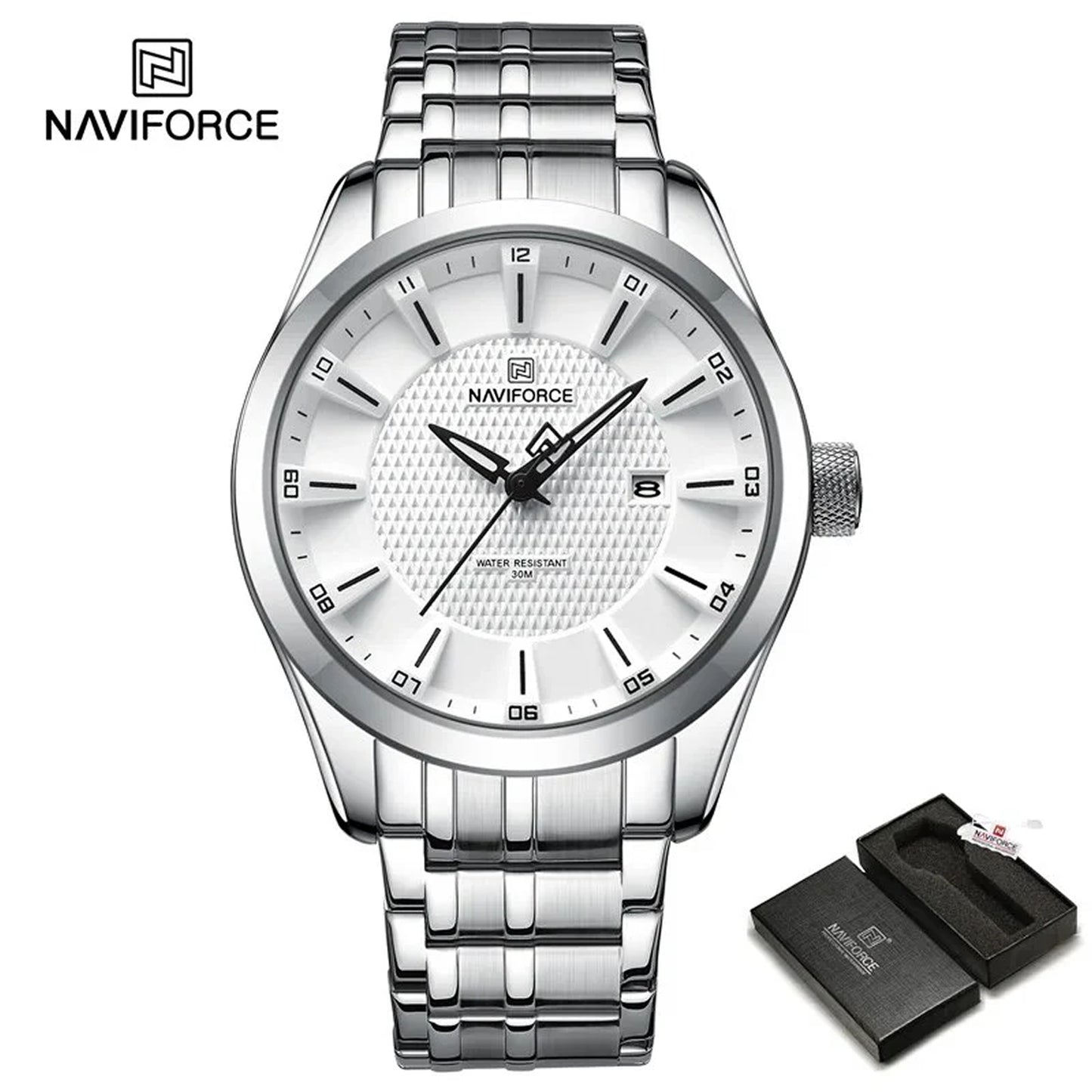 NAVIFORCE NF8032 Sports Watch - Stainless Steel with White Dial