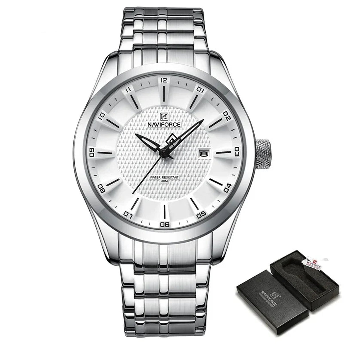 NAVIFORCE NF8032 Sports Watch - Stainless Steel with White Dial
