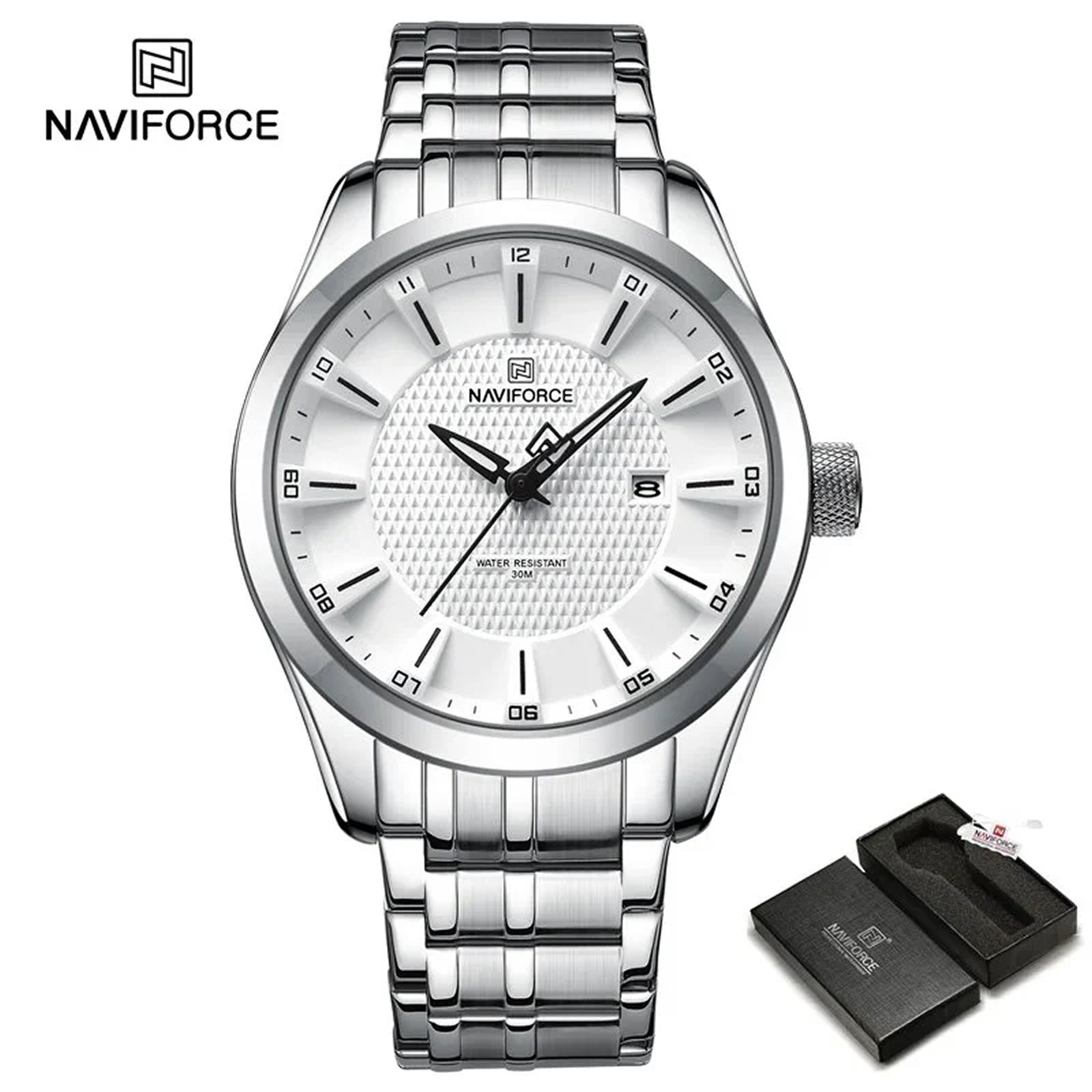 NAVIFORCE NF8032 Sports Watch - Stainless Steel with White Dial