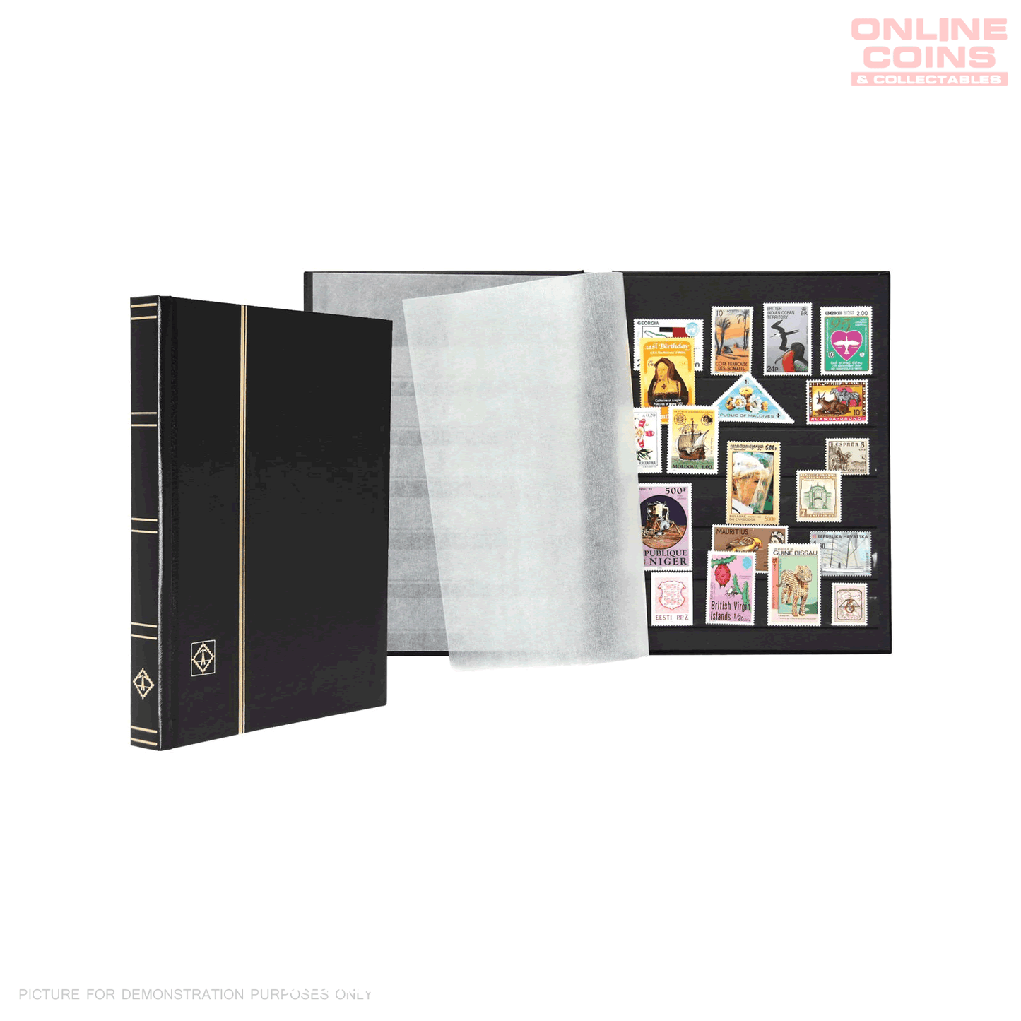 Lighthouse A5 Stockbook with 32 Black Pages and 6 Pockets per Page - Black