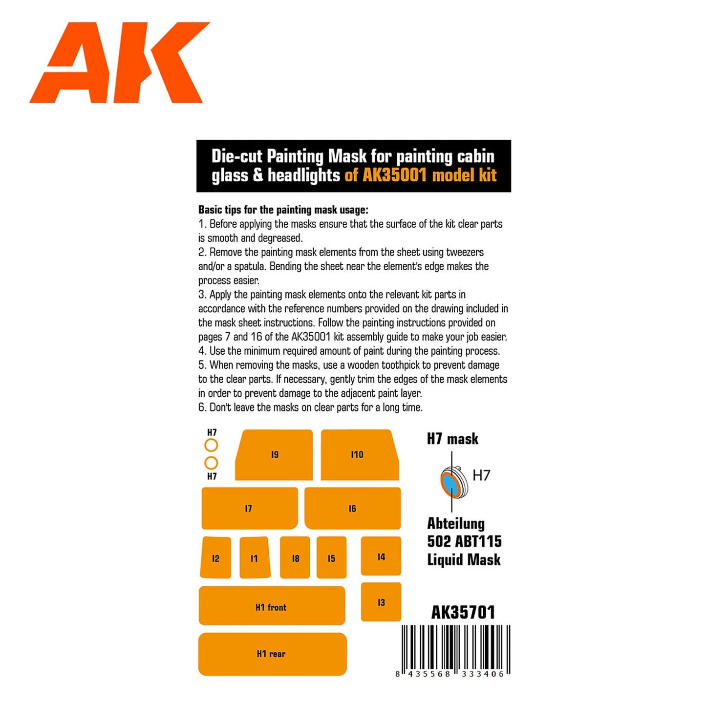 AK Interactive - 1/35 Scale Models - Fj43 DIE-CUT PAINTING MASK FOR PAINTING CABIN GLASS & HEADLIGHTS OF AK35001 MODEL KIT