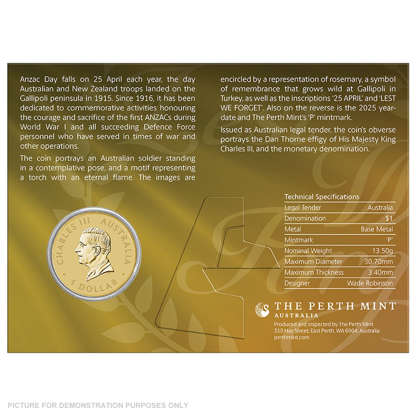 2025 Perth Mint ANZAC Day Coin in Card