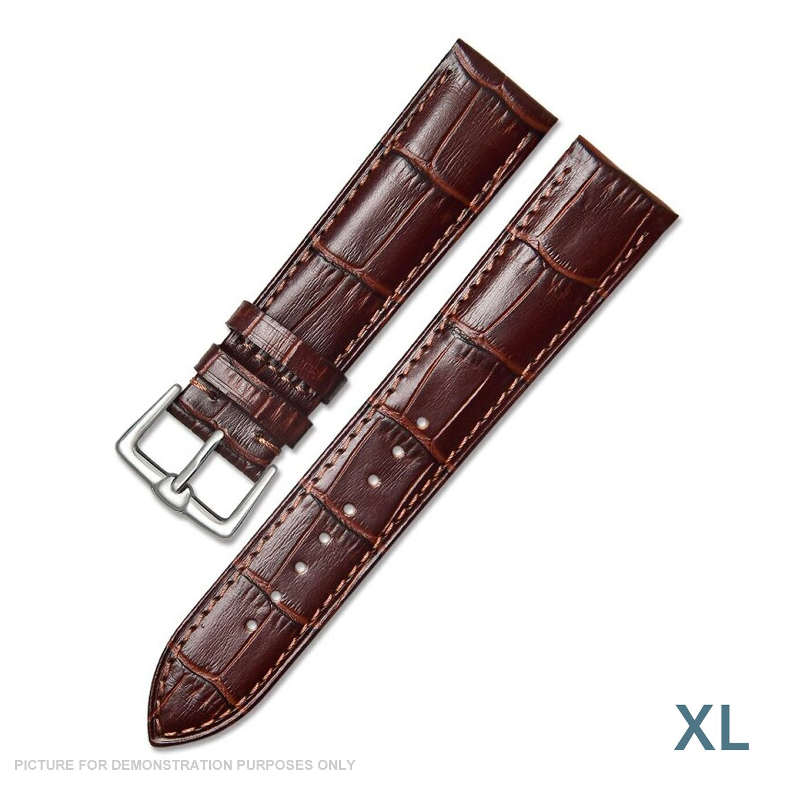 22mm Leather Crocodile Grain Watch Strap XL - Dark Brown