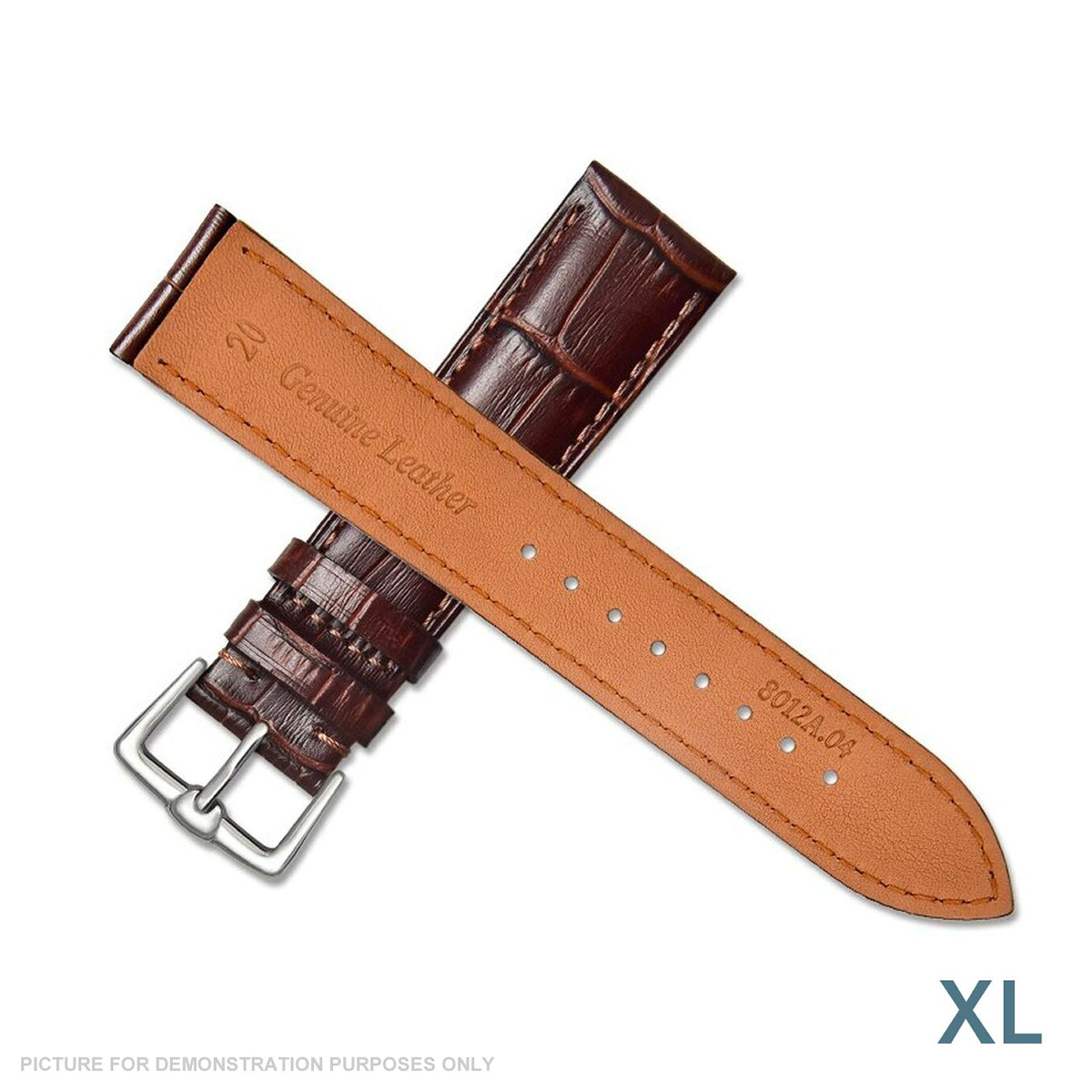 22mm Leather Crocodile Grain Watch Strap XL - Dark Brown