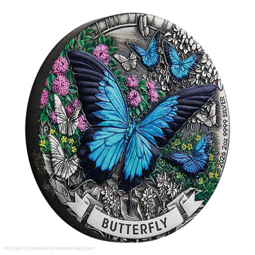 2026 Perth Mint 2oz Silver Antiqued Coloured Coin - Butterfly