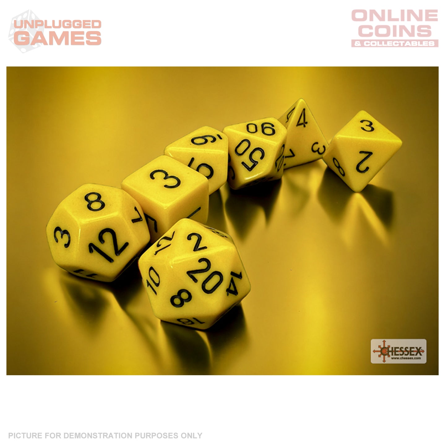 Chessex D7-Die Set Opaque Polyhedral Yellow/black 7-Dice Set
