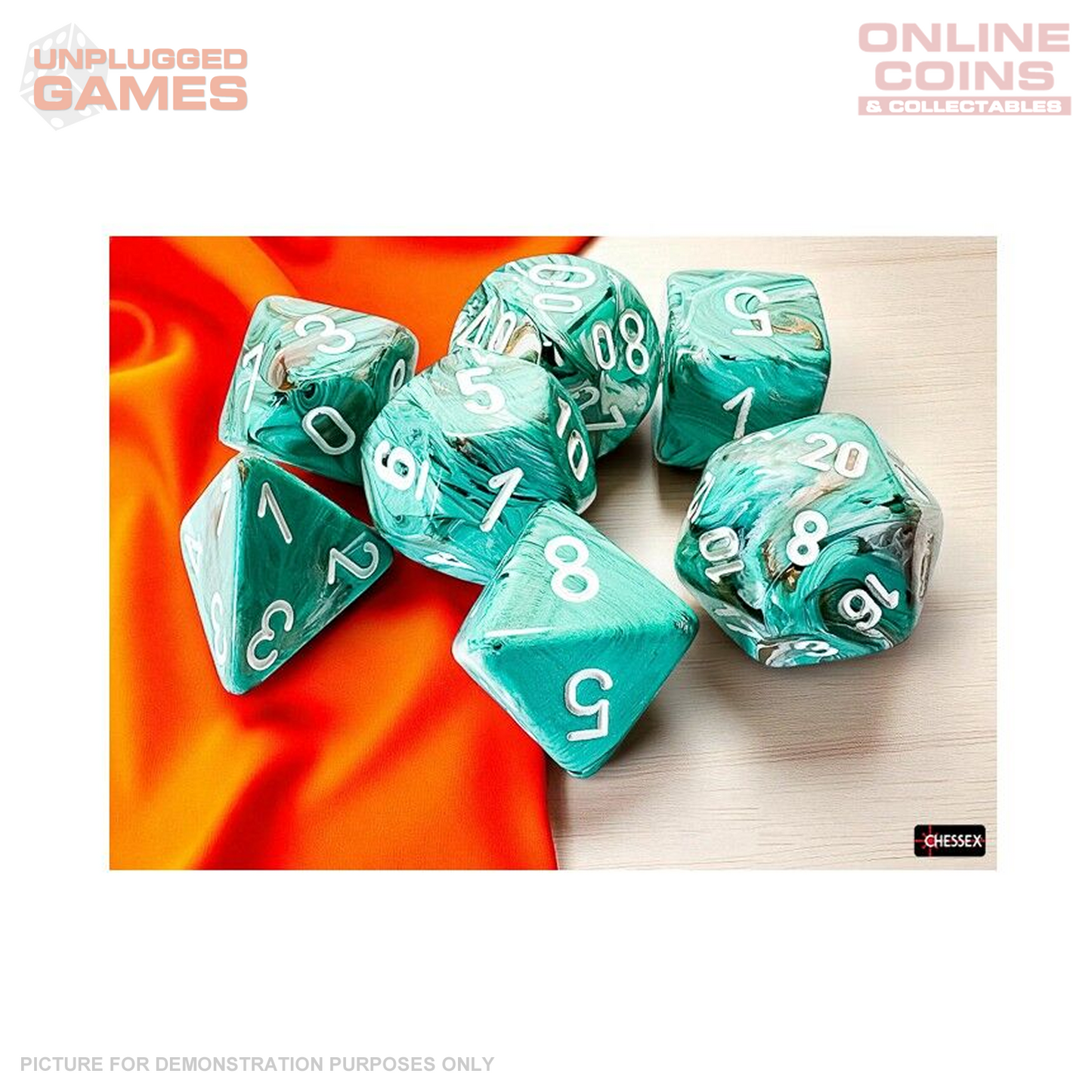 Chessex - Marble Mega-hedral Oxi-Copper White 7-Die Set