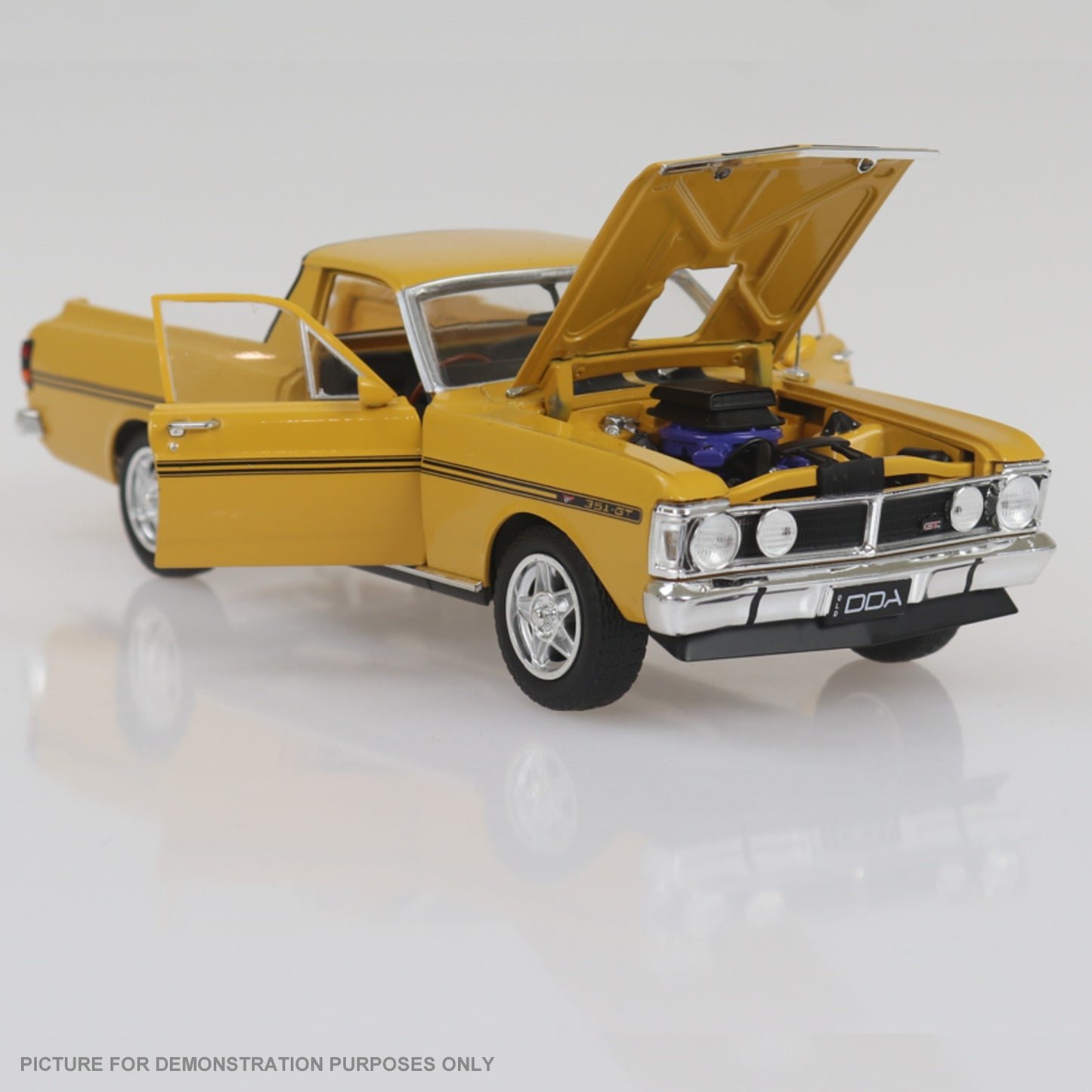 DDA 1-24 Yellow Ochre 1971 XY GTHO Ford Falcon Ute 351 T-Bar Auto Fully Detailed Opening Doors