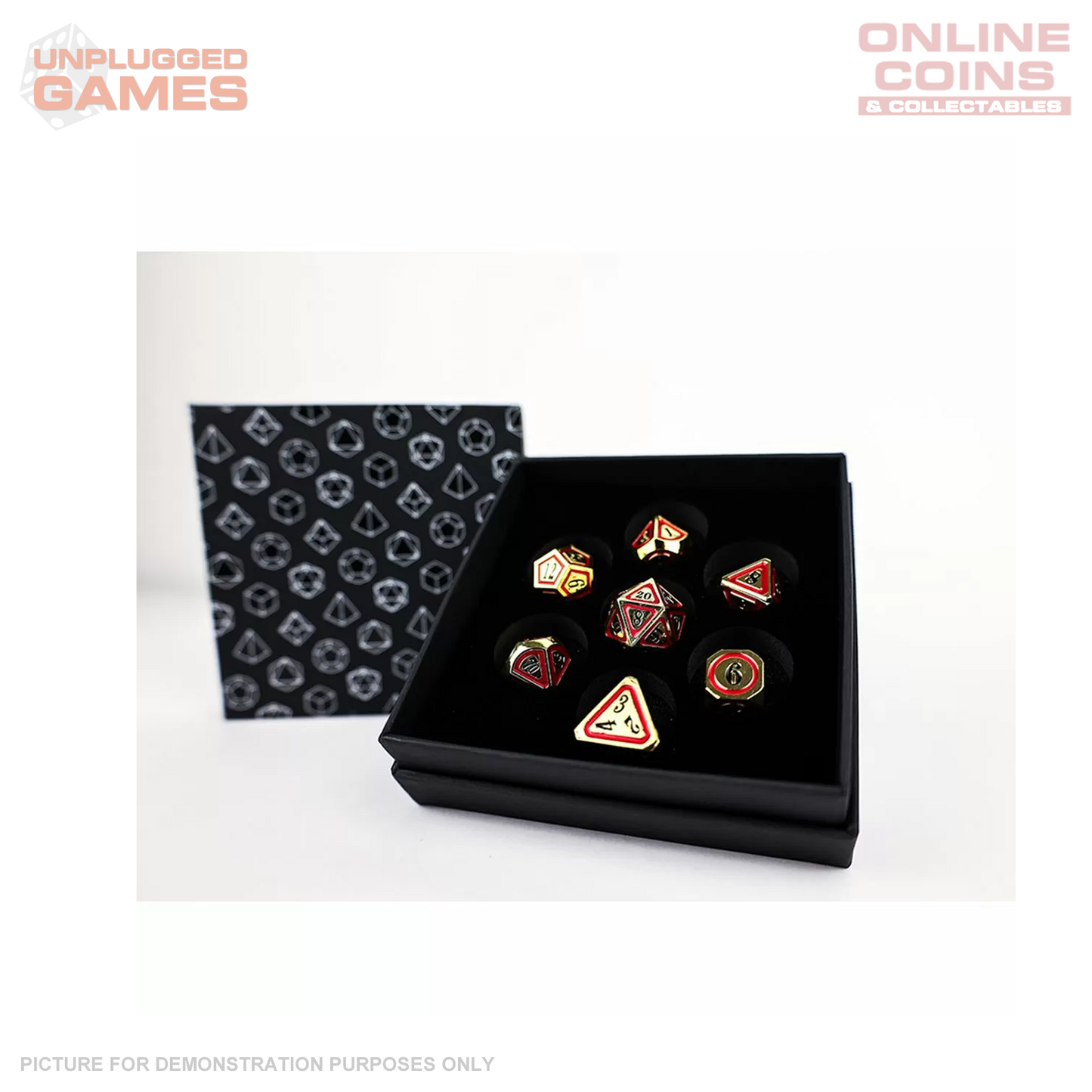 LPG Dice Set - Metal RPG Concentric Black/Red/Gold