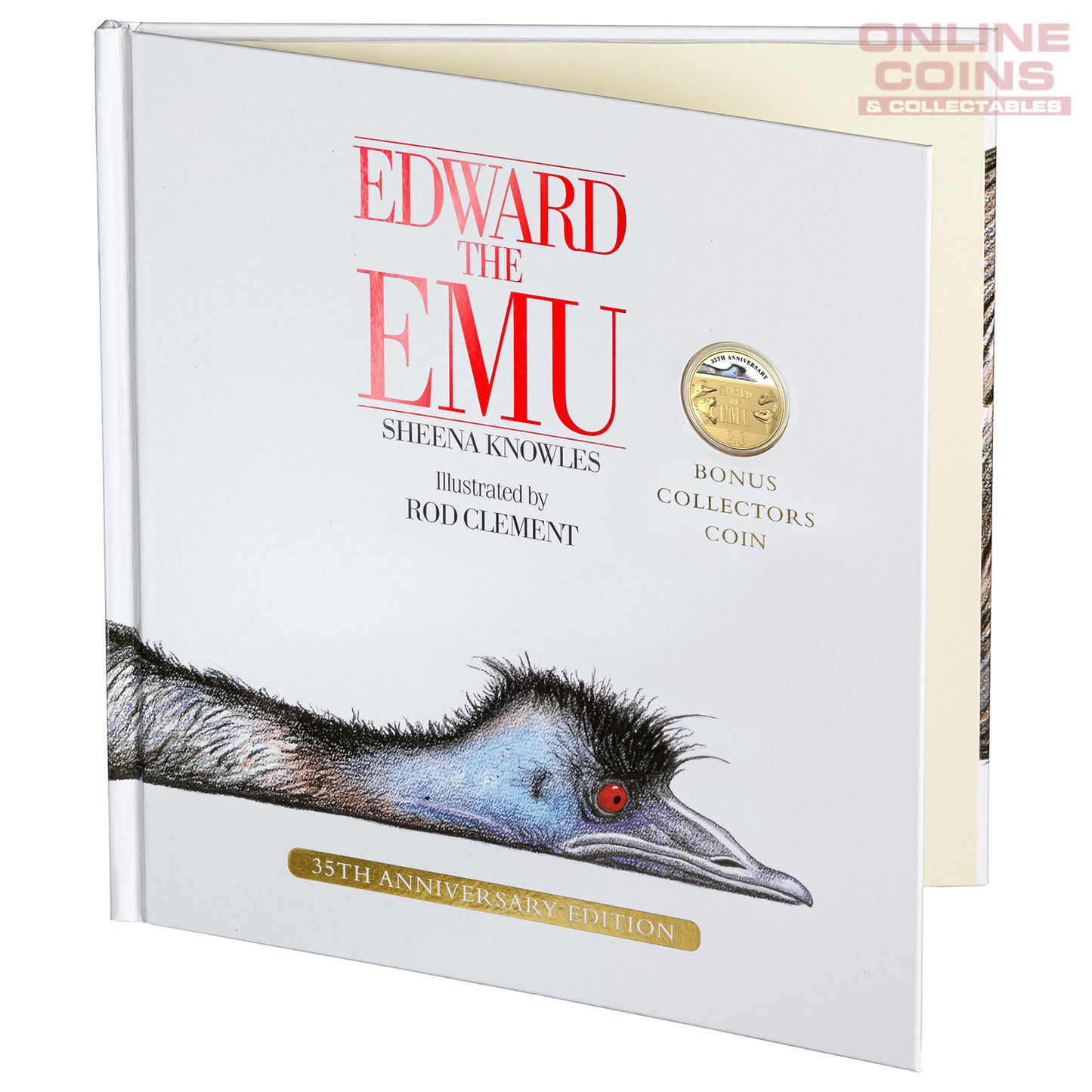 2023 20c CuNi Gold-Plated Colour Printed Uncirculated Coin - DELUXE Edition Book - 35th Anniversary of Edward the Emu