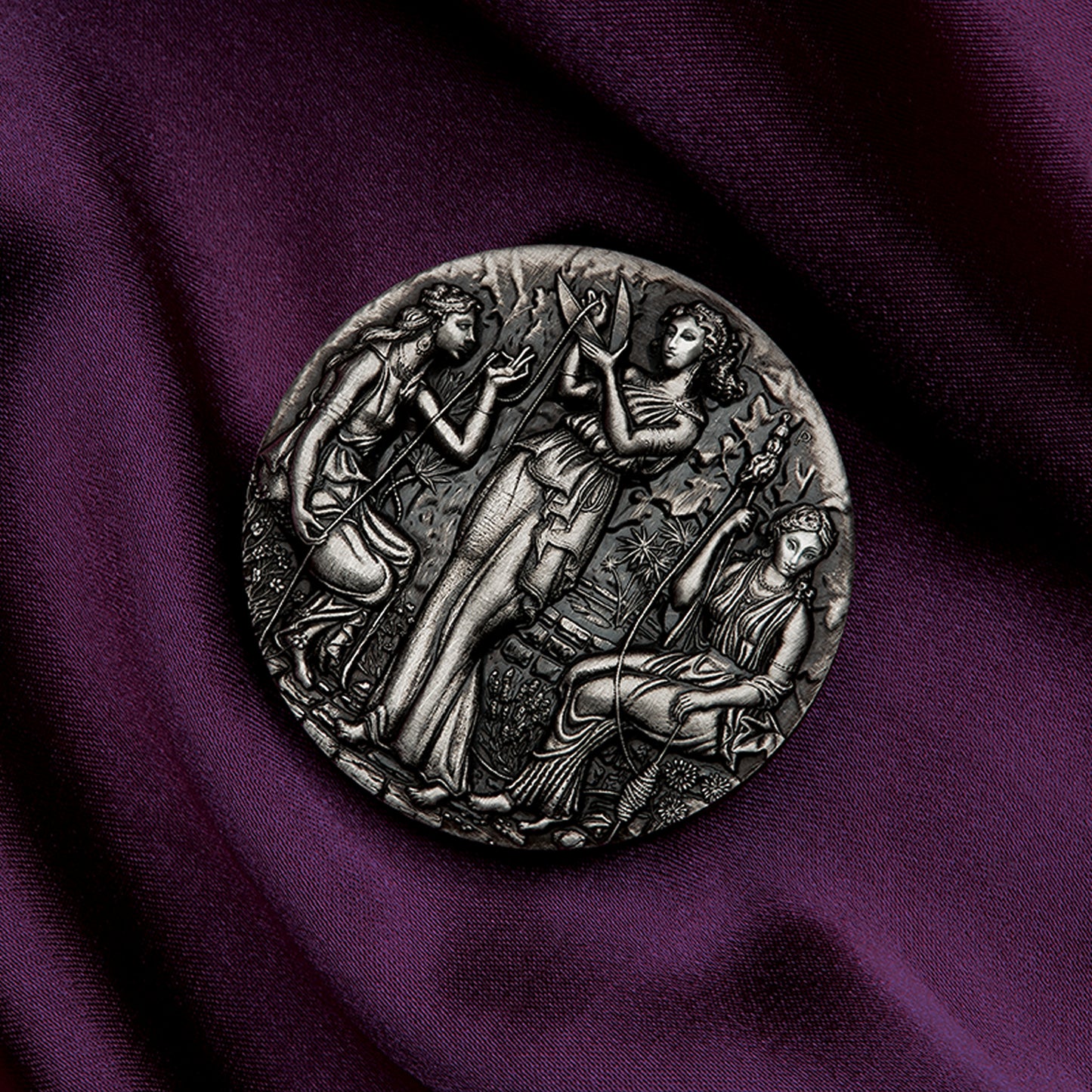 2025 Perth Mint Fate - The Moirai 2oz Silver Antiqued High Relief Coin