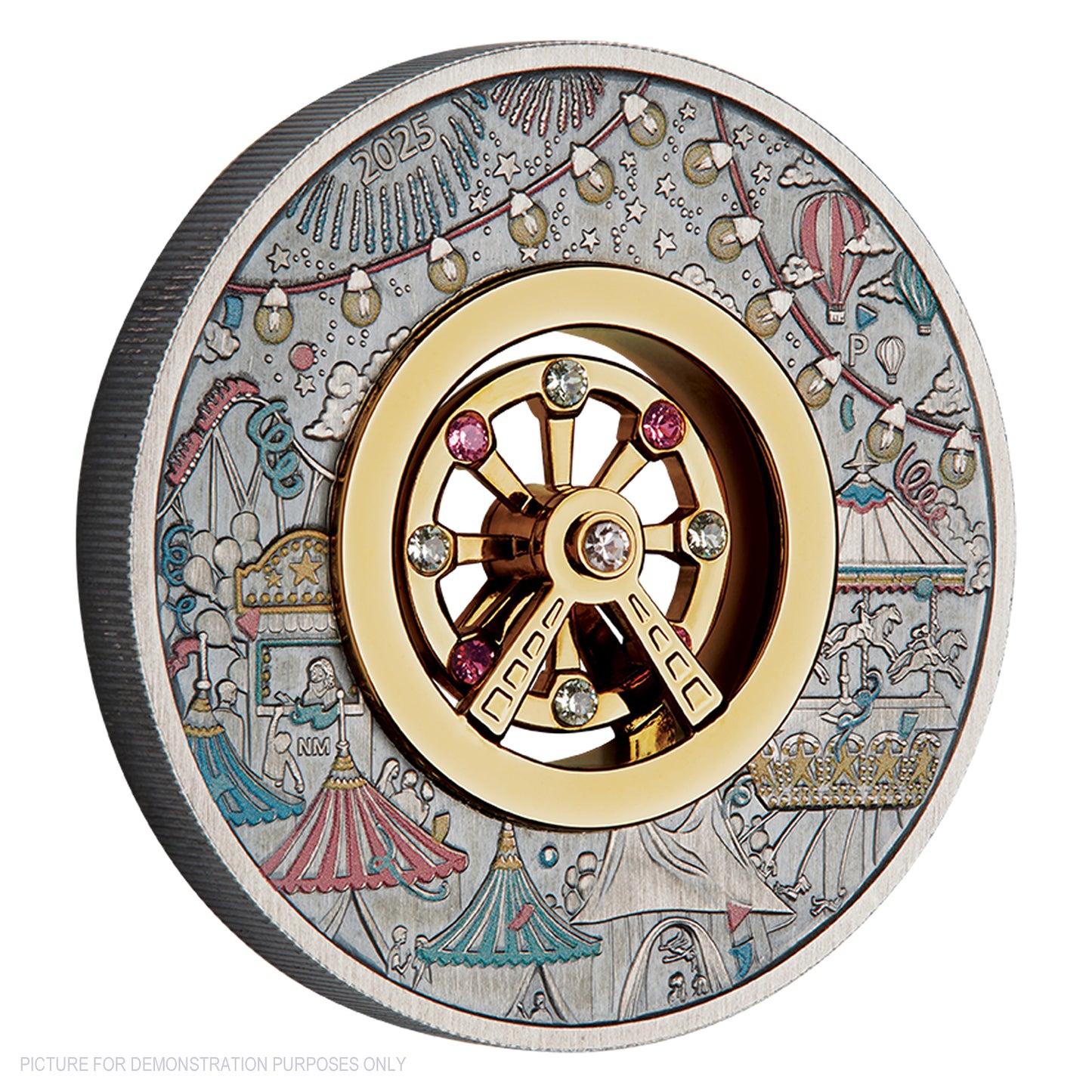 2025 Perth Mint Ferris Wheel 2oz Silver Antiqued Coloured Coin