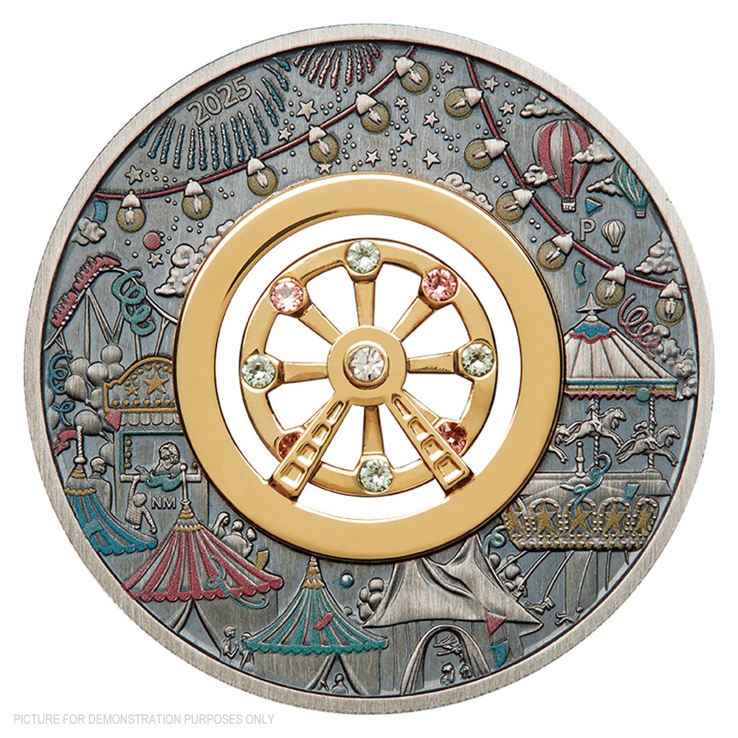 2025 Perth Mint Ferris Wheel 2oz Silver Antiqued Coloured Coin
