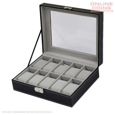Watch Display Case Organiser with Clear Top, Leather Finish and Soft Grey Lining
