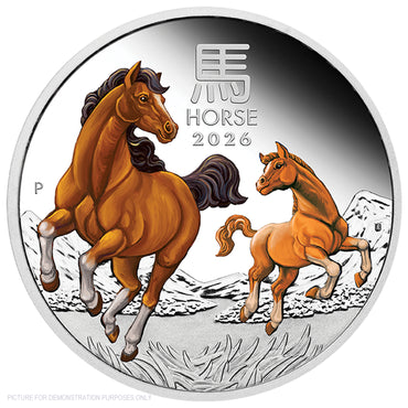 2026 Perth Mint Year Of the Horse - 1oz Silver Proof Coloured Coin