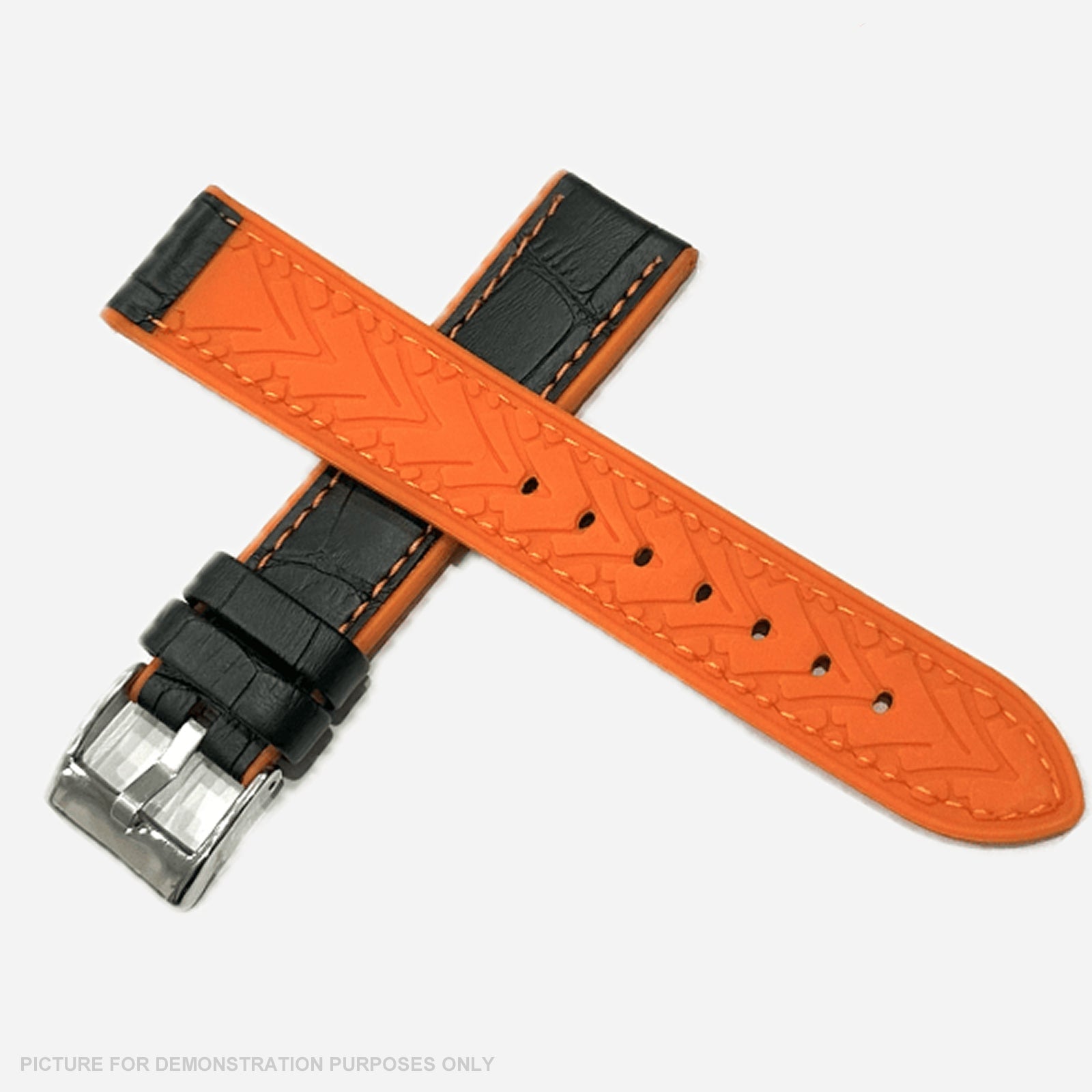 20mm Hybrid Silicon / Alligator Grain Watch Strap - Black & Orange