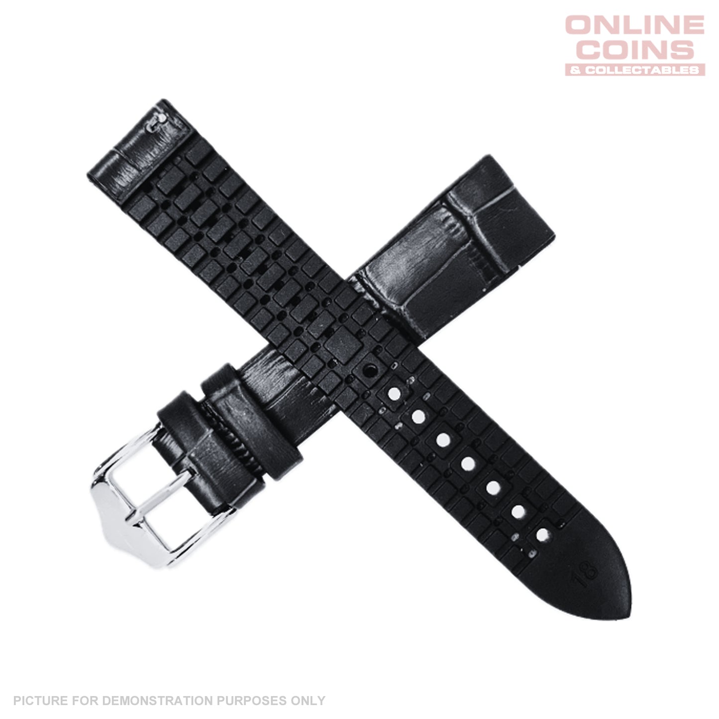18mm Hybrid Leather / Rubber Crocodile Watch Strap - Black