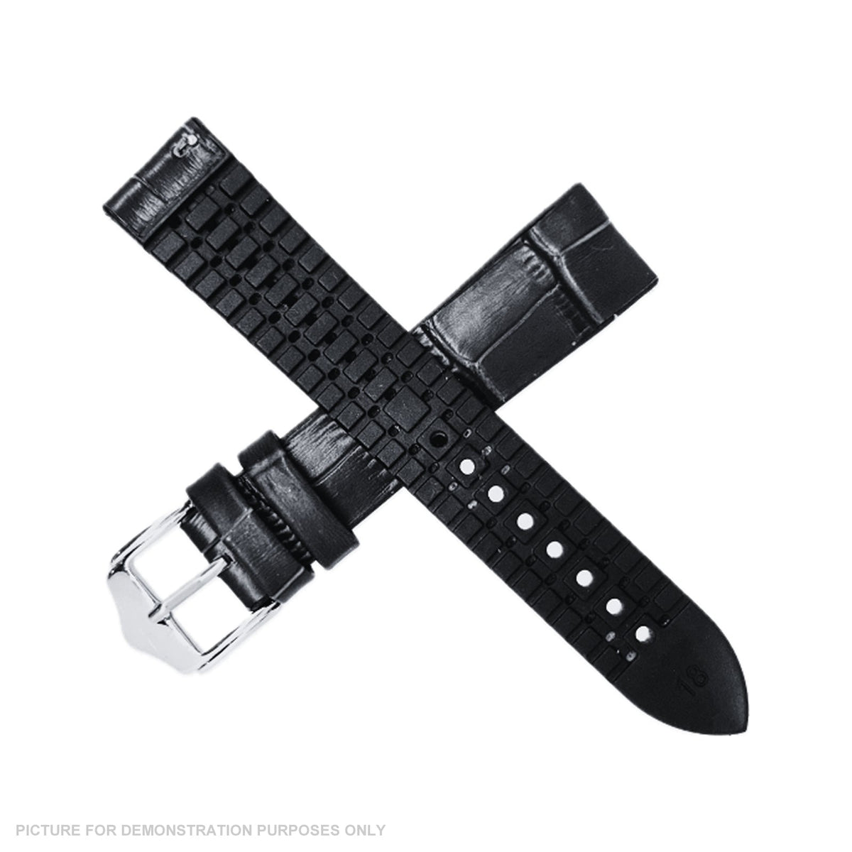 20mm Hybrid Leather / Rubber Crocodile Watch Strap - Black