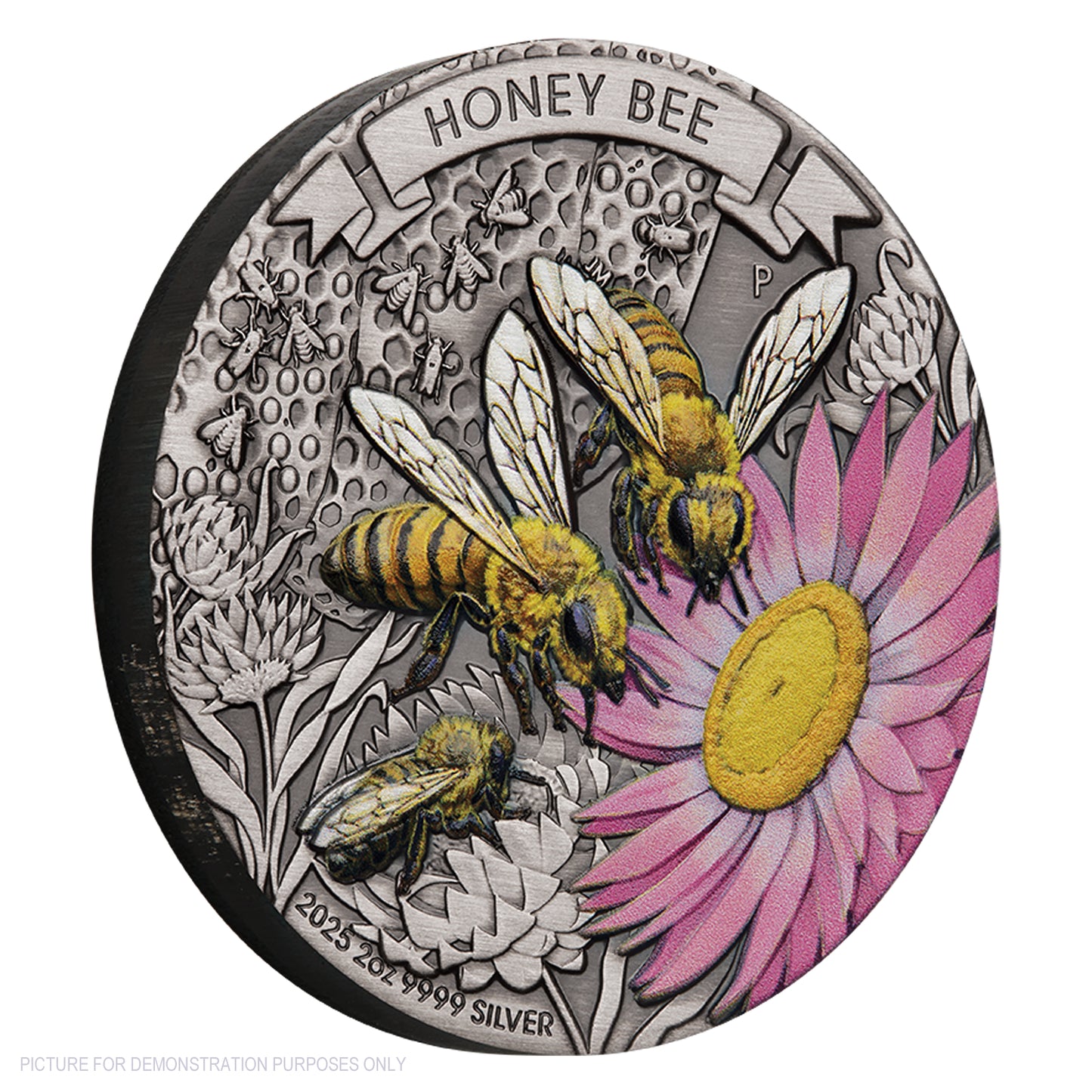 2025 Perth Mint Honey Bee 2oz Silver Antiqued Coloured Coin