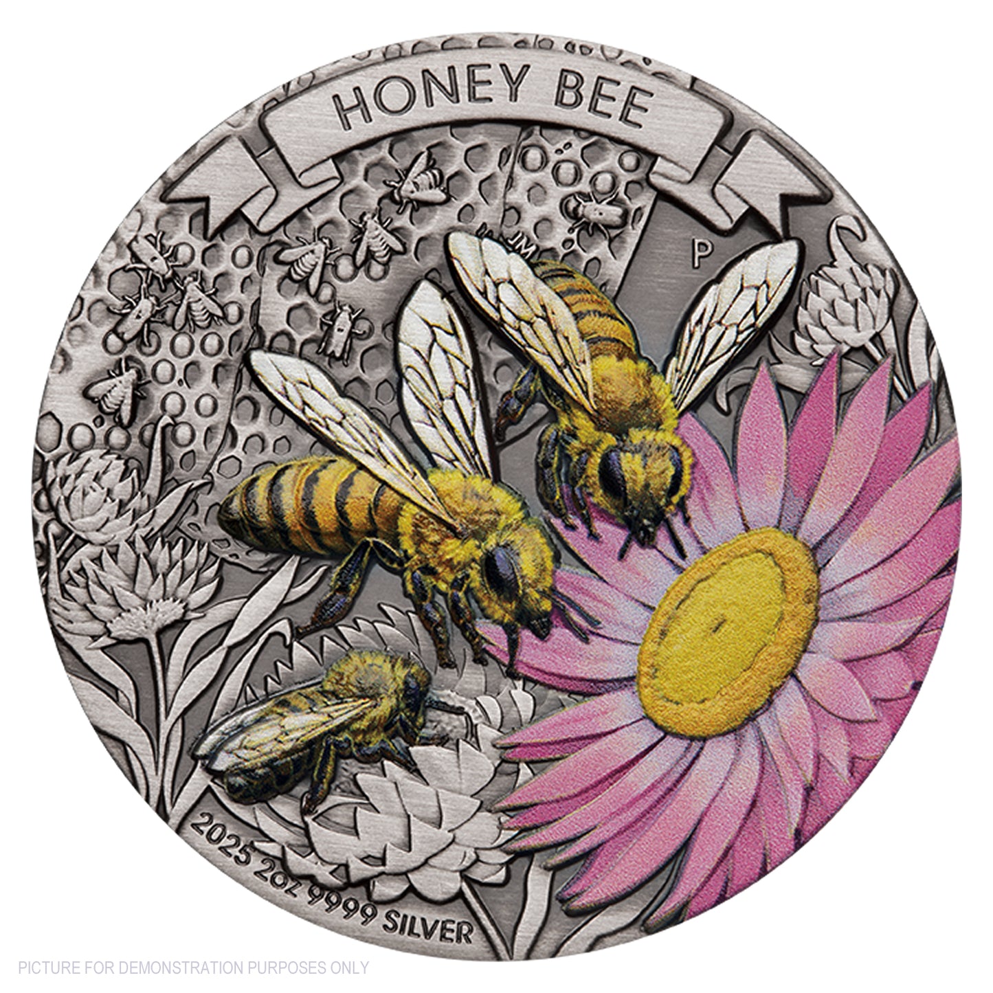 2025 Perth Mint Honey Bee 2oz Silver Antiqued Coloured Coin