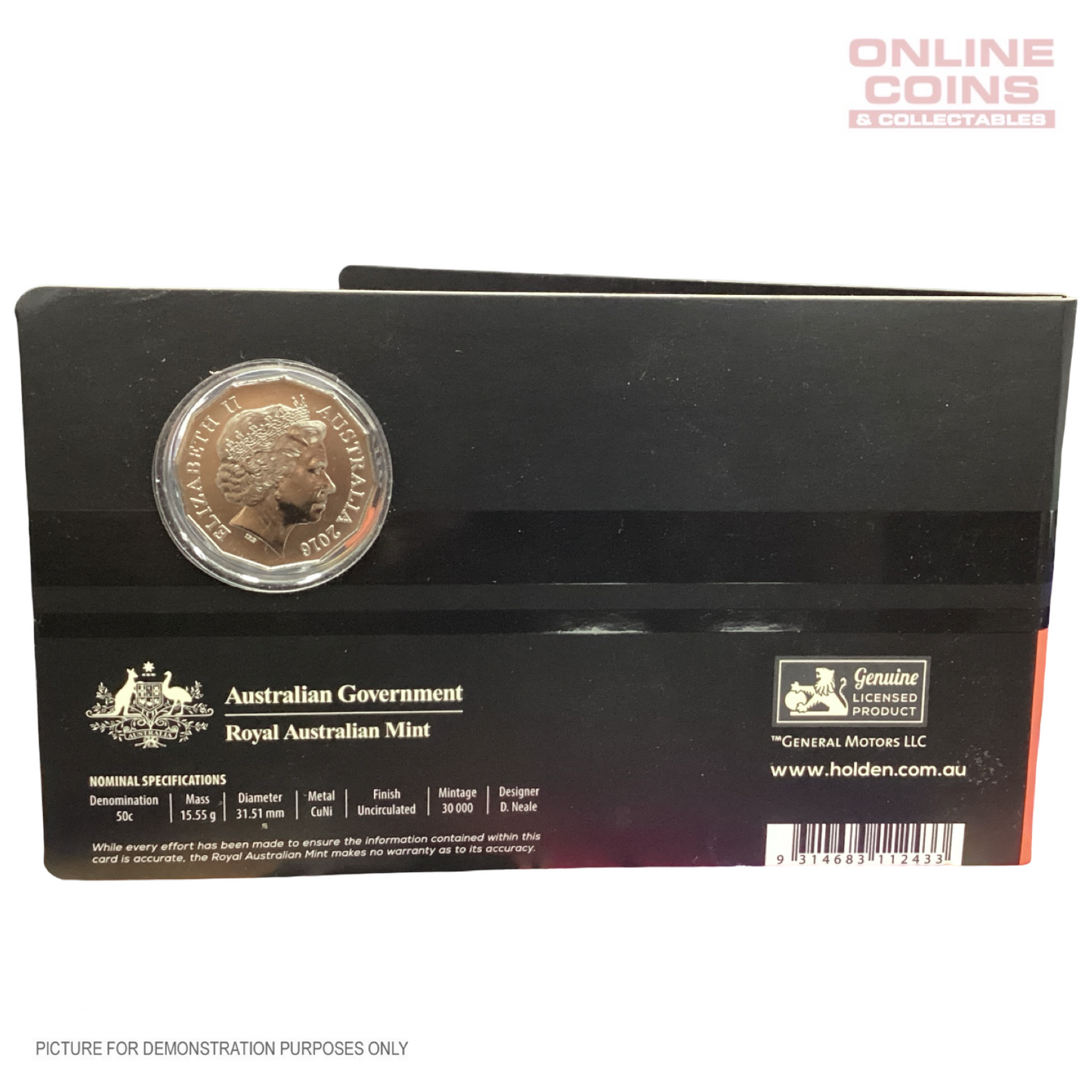 2016 - Royal Australian Mint - VC Commodore Coloured 50c Coin in Card