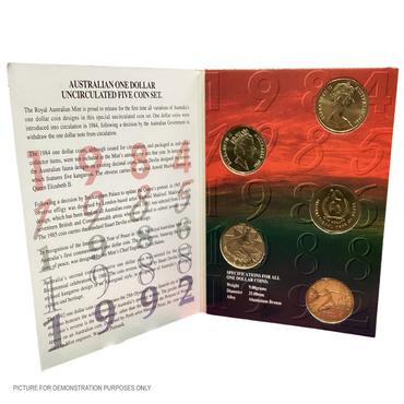 1984-1992 Royal Australian Mint - UNC $1 Five Coin Set