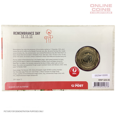 2011 $5 UNC Coloured coin and stamp - 11.11.11 Remembrance Day PNC