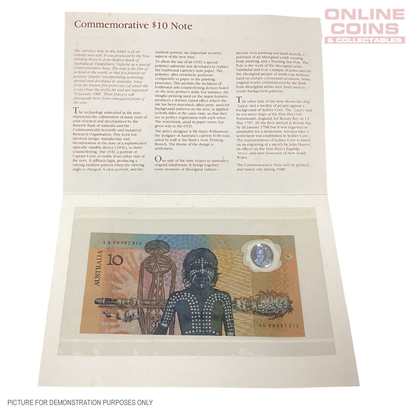 1988 Bicentenary Polymer $10 Note in Folder (No envelope)