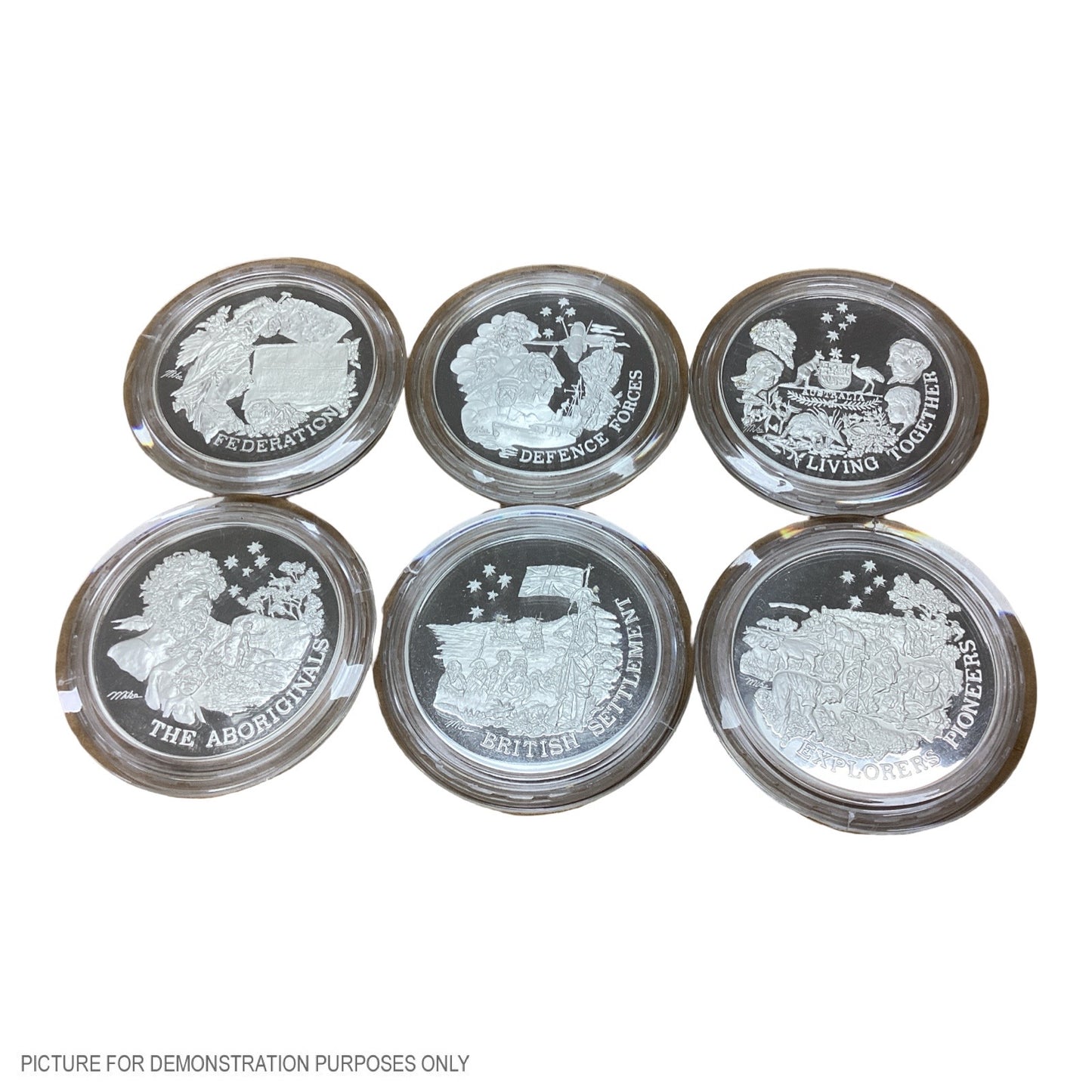 Royal Australian Mint 1788-1988 The Australian Bicentennial Commemorative Medallion Series - 6 (92.5%) Silver Medallion Set