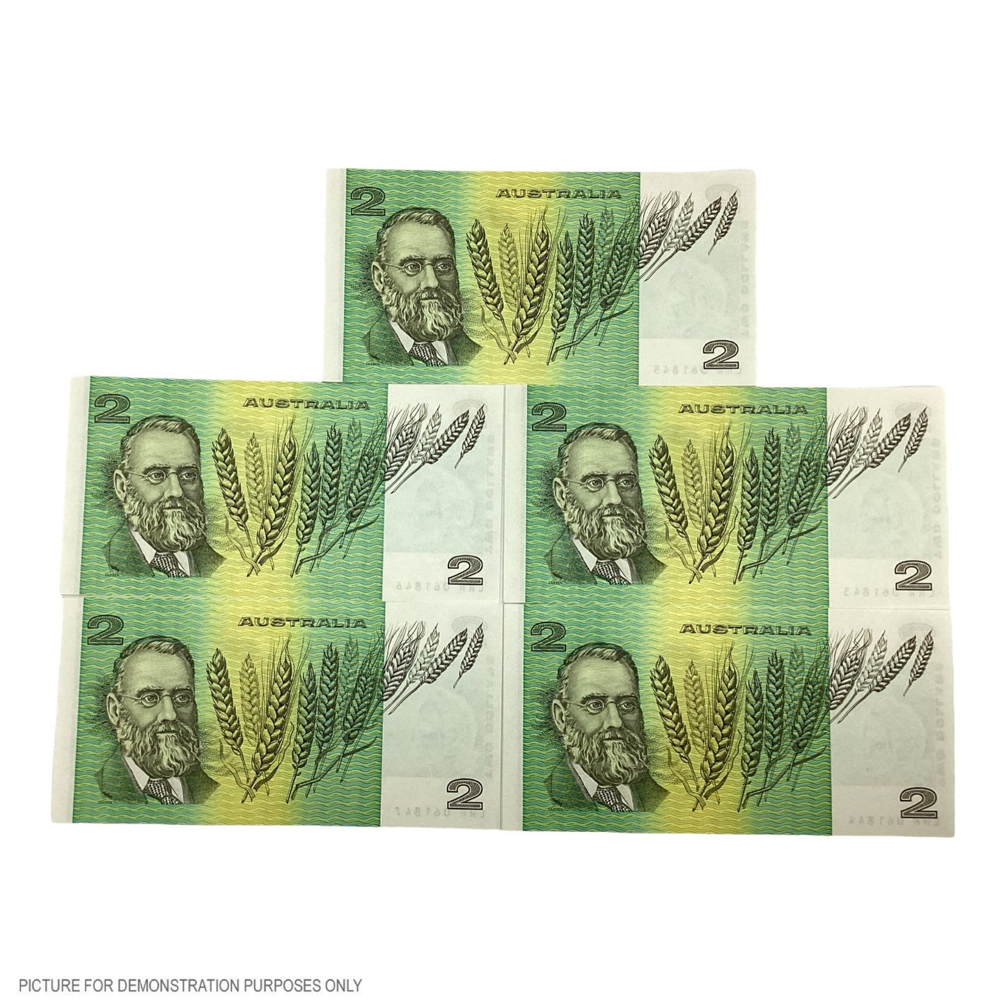 1985 EF $2 Johnston/Fraser Paper Notes - 5 Sequential Notes (Australia)