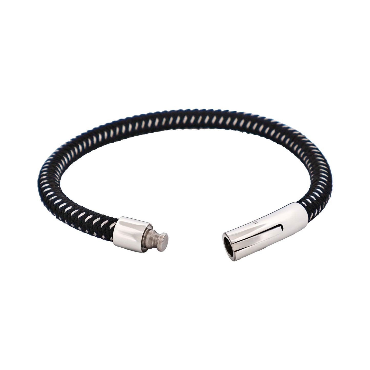 Cudworth Savage – Black & Stainless Steel Wire Leather Bracelet