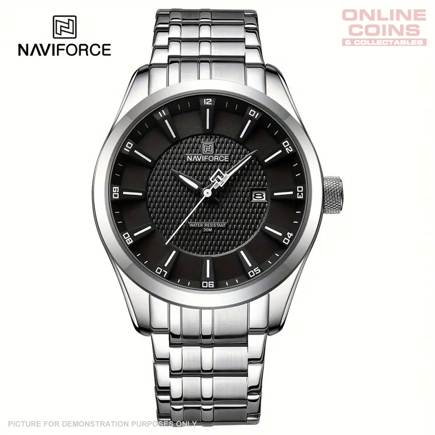 NAVIFORCE NF8032 Sports Watch - Stainless Steel with Black Dial