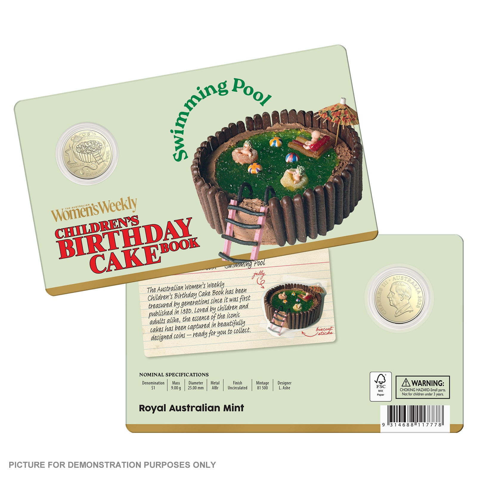 2025 Women's Weekly Birthday Cake - $1 Uncirculated Carded Coin - Swimming Pool