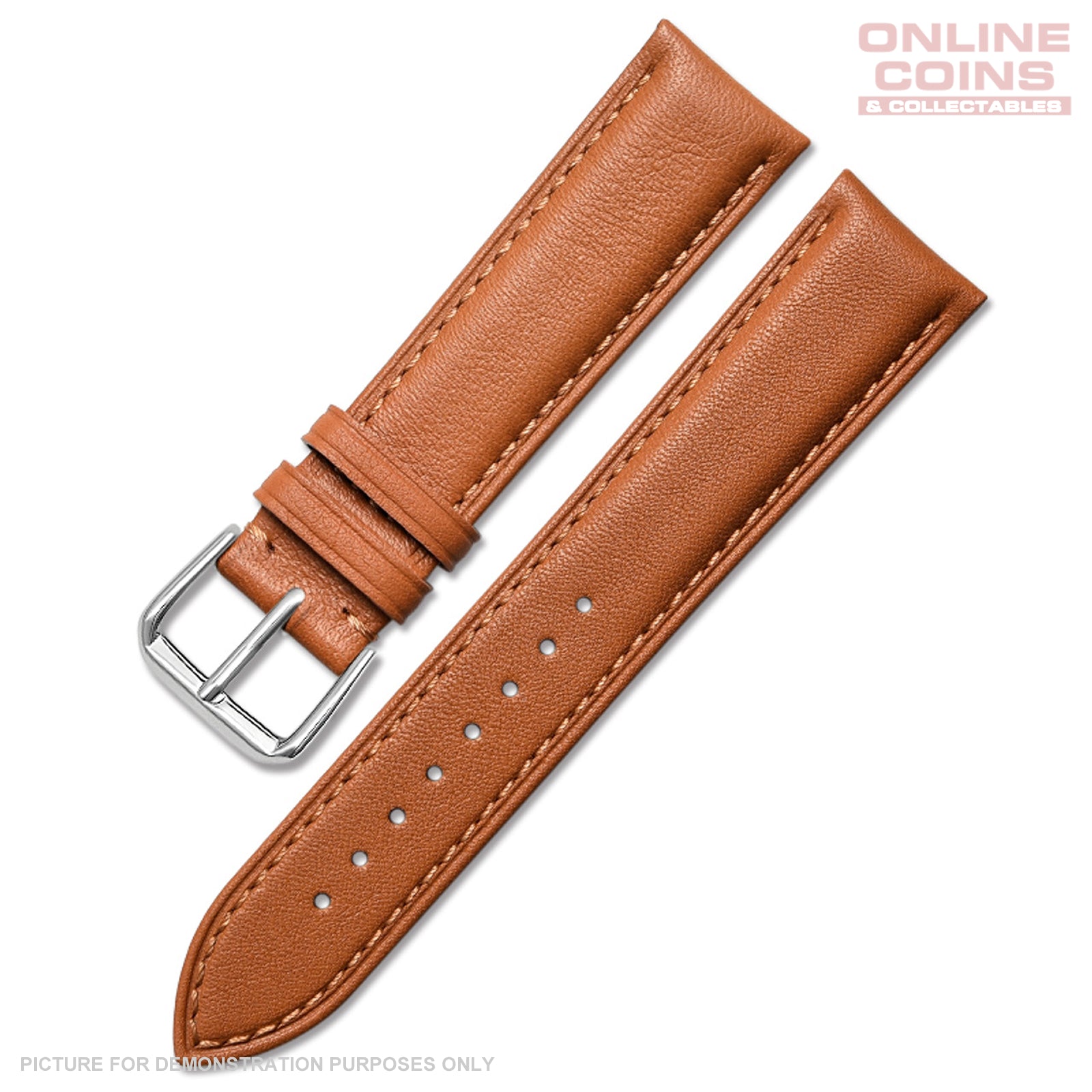 Time King 18mm Genuine Leather Watch Strap Light Brown