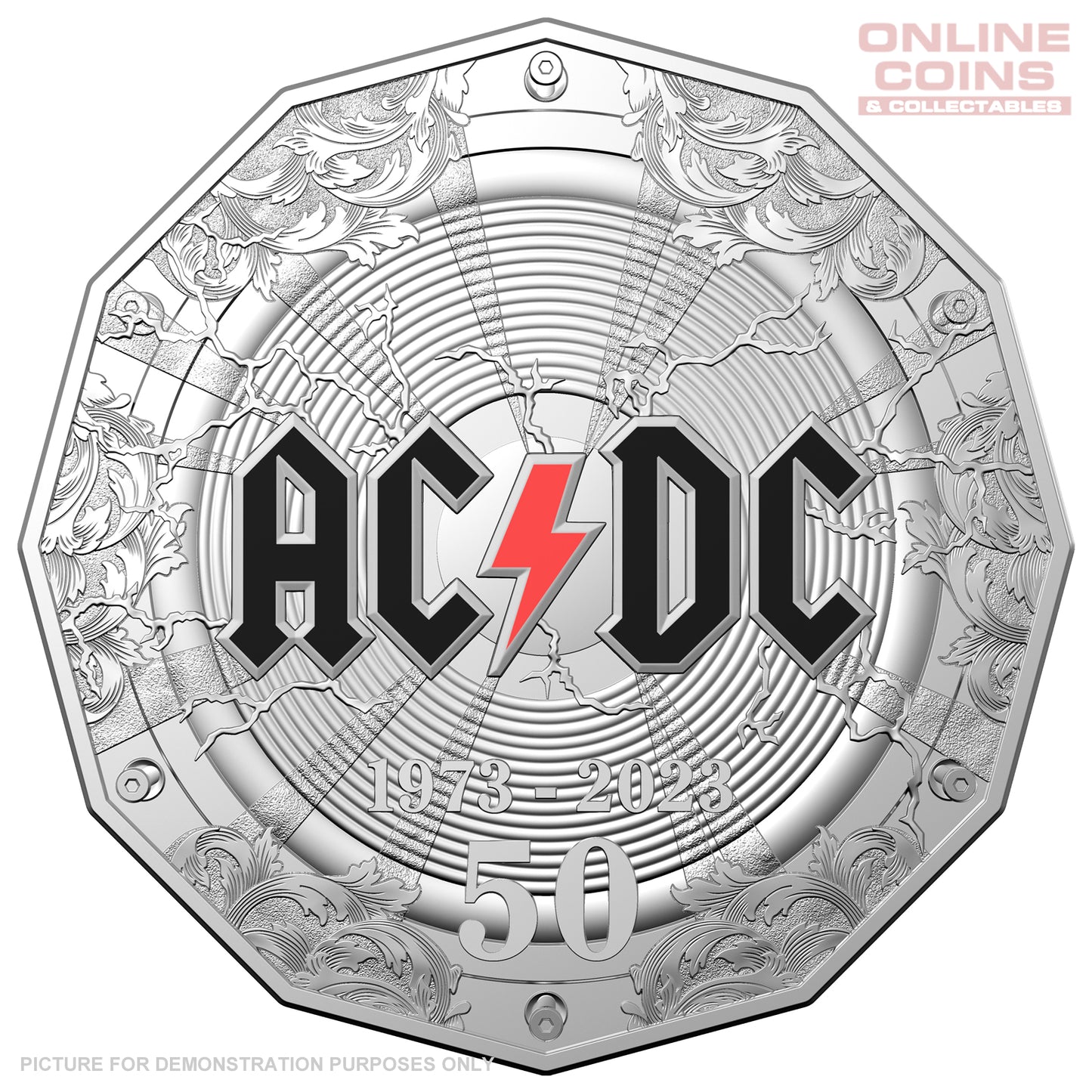 2023 50c CuNi Coloured Uncirculated Carded Coin - 50th anniversary of AC/DC