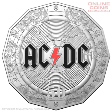 2023 50c CuNi Coloured Uncirculated Carded Coin - 50th anniversary of AC/DC